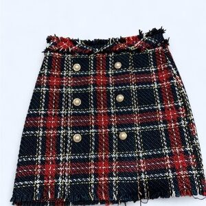 Pink Lily Red and Navy A-line Mini Skirt with Embellishments